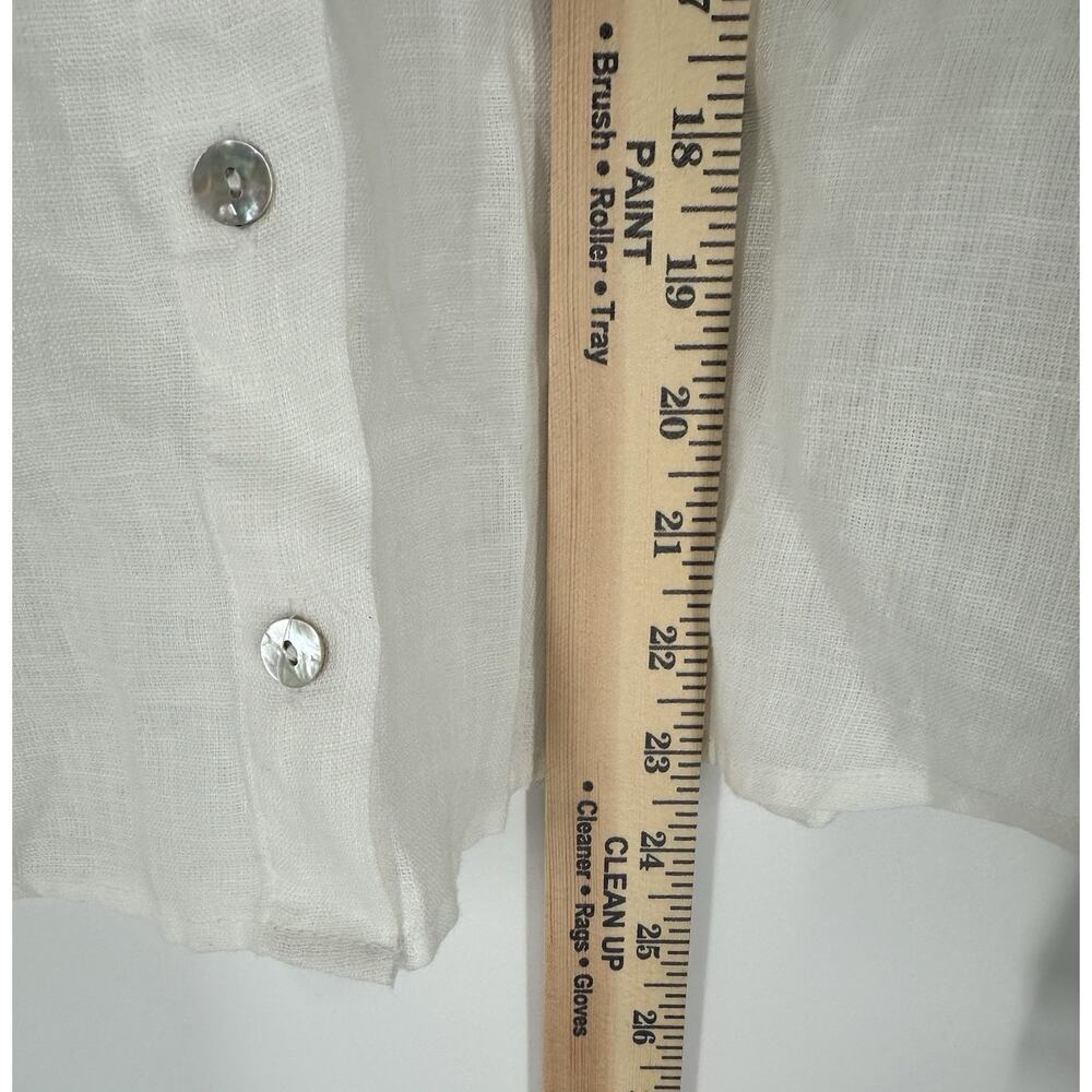 Cynthia Rowley Shirt Women L White Linen Cropped Long Sleeve Shacket Button Up - Picture 9 of 9